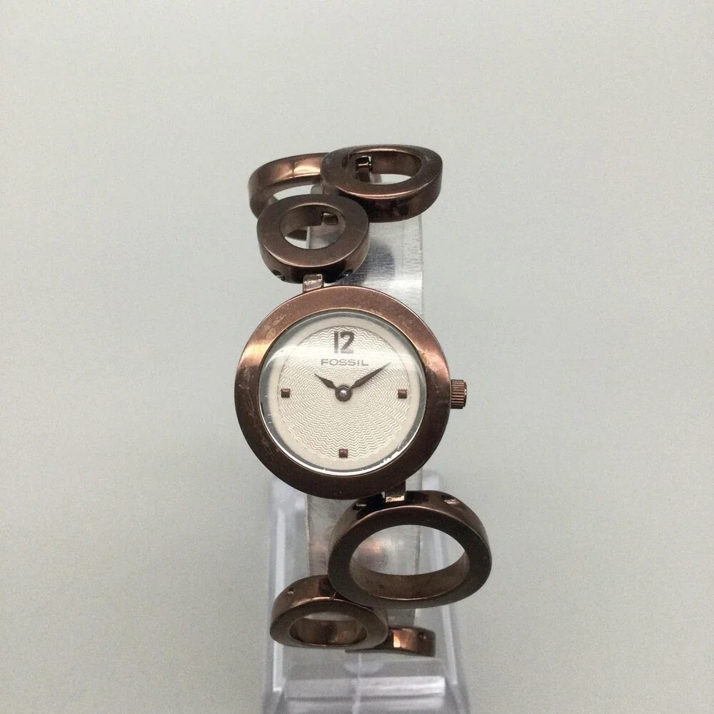 Fossil F2 ES-1816 Womens 25mm Watch White Dial Brown Steel Bracelet New Battery